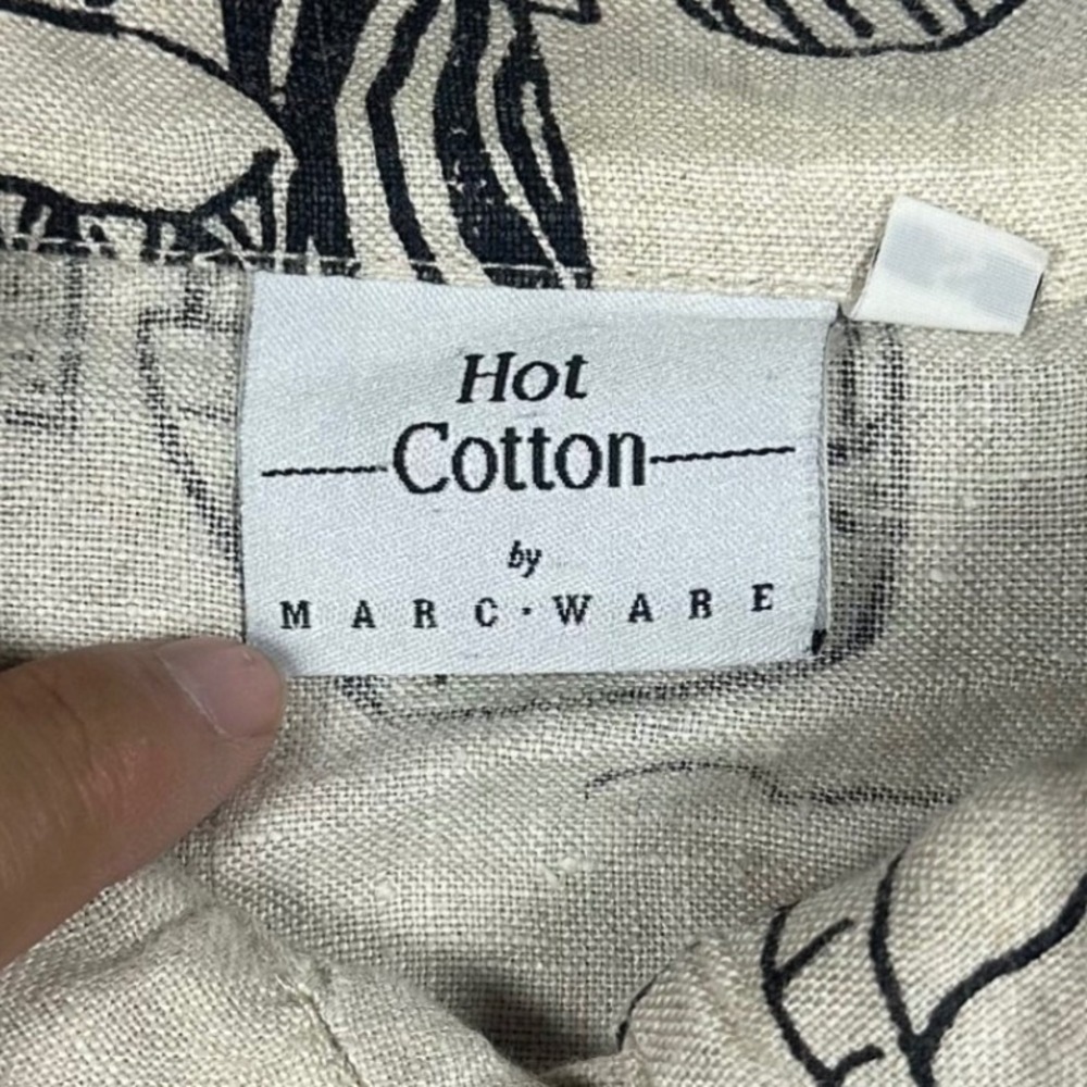 Vintage Hot Cotton Marc Ware Womens Small Beige Linen African Village Button Up - Picture 4 of 7